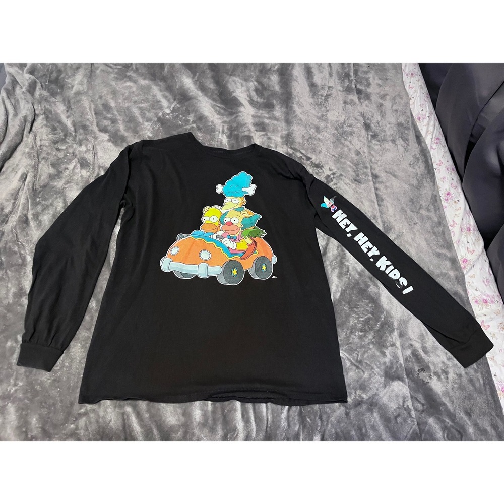 The Simpsons Krusty the Clown Hey Hey Kids Long Sleeve Graphic Tee Black Mens L
